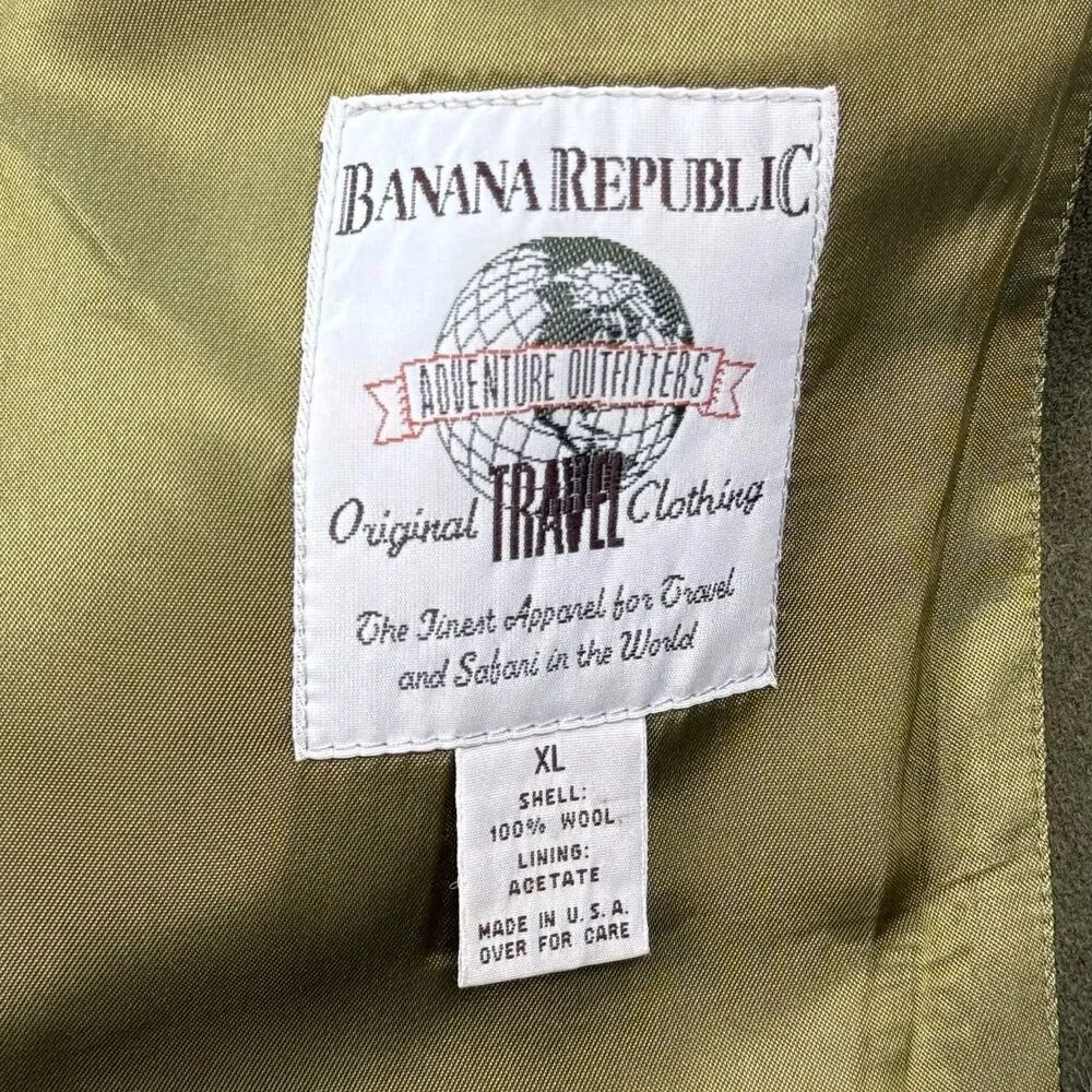 Vintage Banana Republic Wool Blazer XL Olive Green Safari Travel USA
